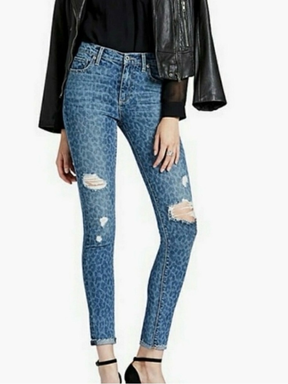Lucky Brand Bridgette Skinny stretch blue leopard print Denim high rise jeans 10